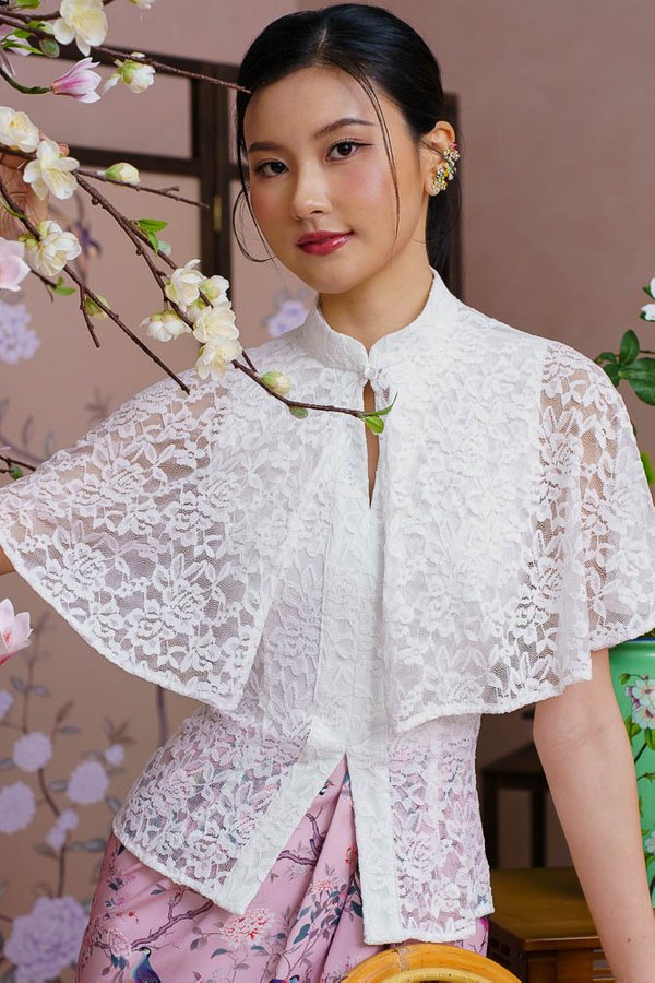 A SONG OF CANARY & BLOSSOMS LACE KEBAYA DRESS (MARIGOLD WHITE)