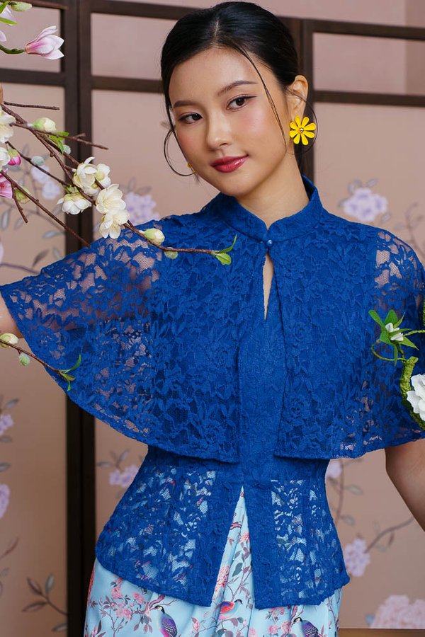 A SONG OF CANARY & BLOSSOMS LACE KEBAYA DRESS (PINKOI NAVY)