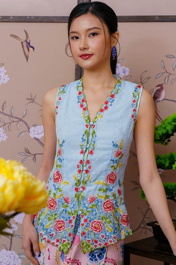 LITTLE NYONYA SWISS DOT EMBROIDERY NYONYA KEBAYA (PETAL BLUE)