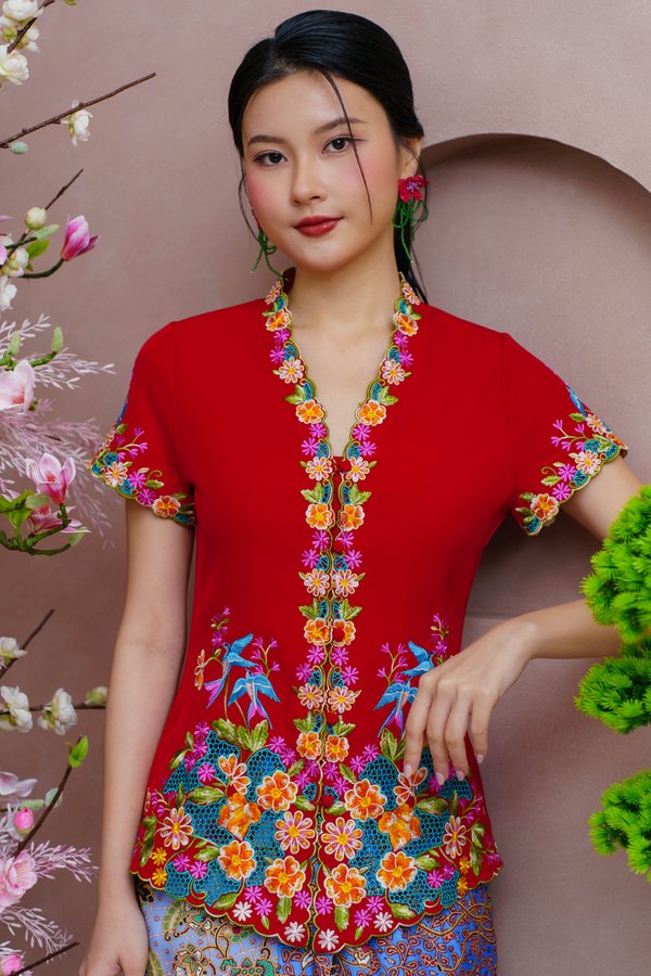 SONG OF THE SWALLOW EMBROIDERY NYONYA KEBAYA (CRIMSON)