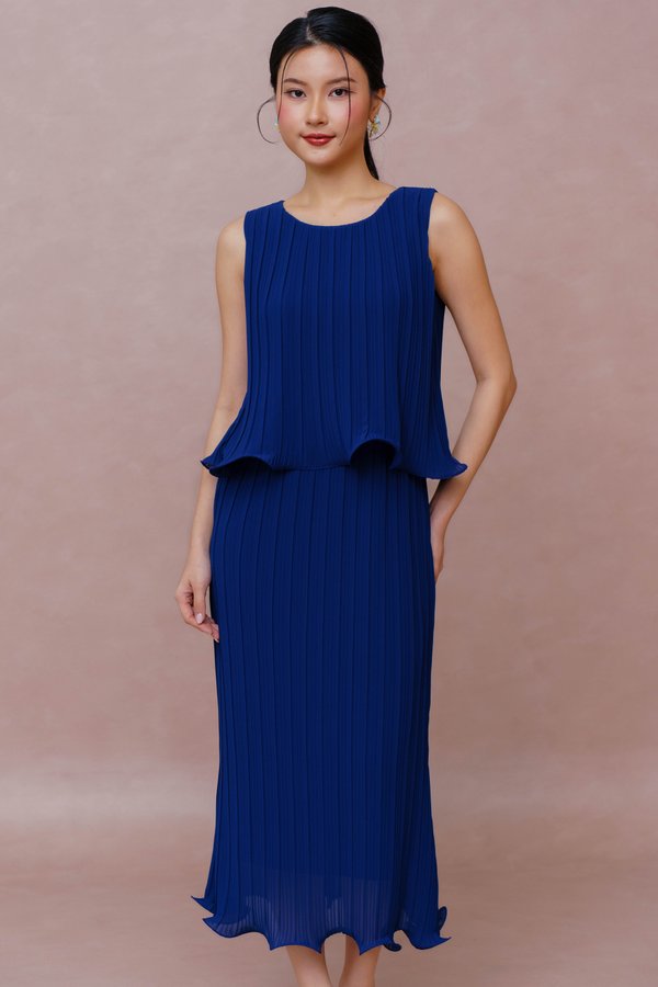 ESMERALDA CURLED HEM PLEATED DRESS (OBSIDIAN NAVY)