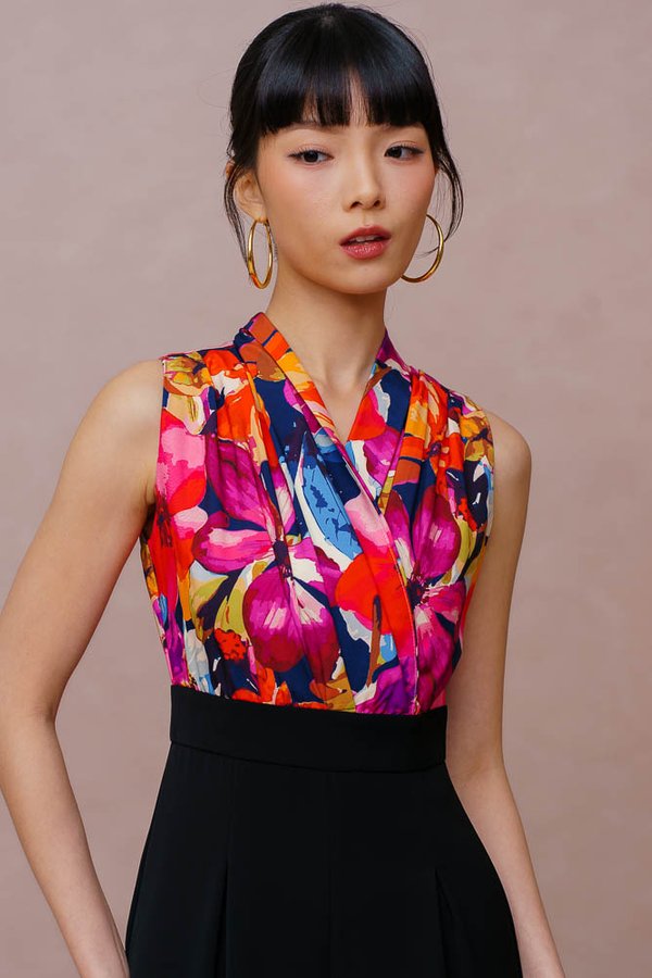 ENDELLION ORCHID RUCHED WRAP JUMPSUIT (NAVY)