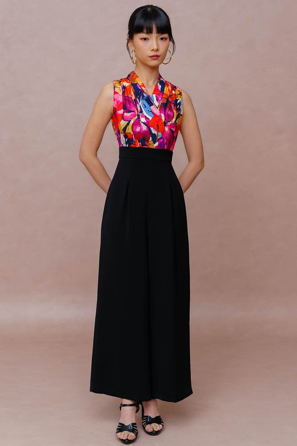 ENDELLION ORCHID RUCHED WRAP JUMPSUIT (NAVY)