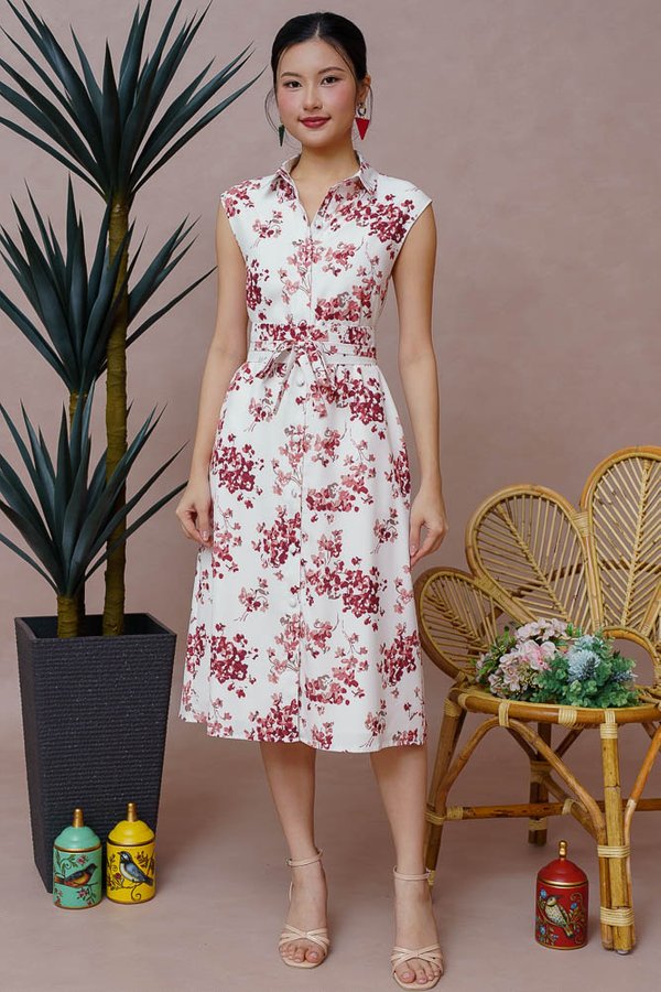 LOOM OF LIVING FLOWERS PRINT SHIRT DRESS (WHITE)