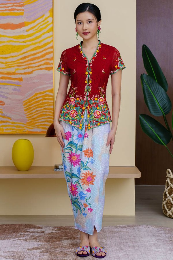 GOLDEN SUNFALL BATIK NYONYA SKIRT (LILAC LEMON SKY)