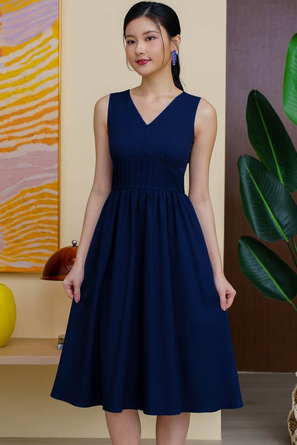 LUNA FLARE DRESS (NAVY)