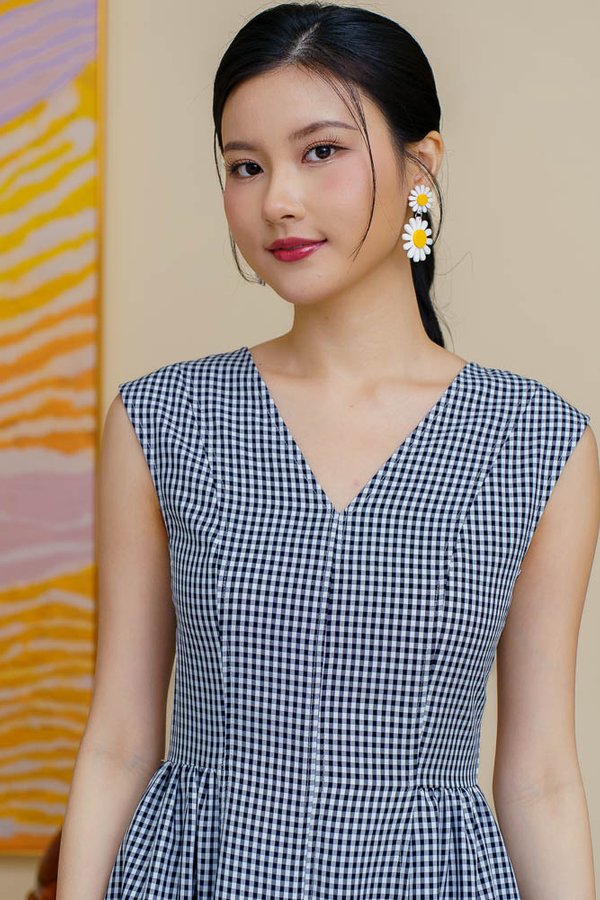 MILANA GINGHAM FLARE DRESS (DARK NAVY)