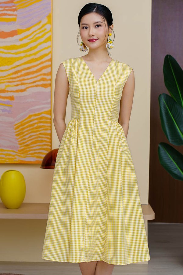 MILANA GINGHAM FLARE DRESS (SUNSHINE YELLOW)