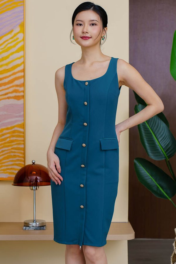 IMOGEN BUTTONS DOWN DRESS (TEAL)