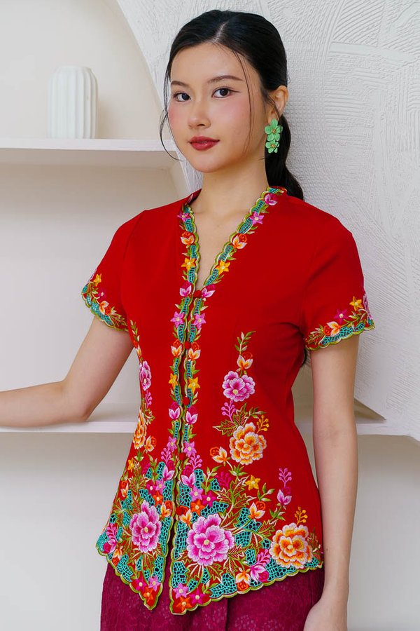 BLOOM BELLE EMBROIDERY NYONYA KEBAYA (RED)