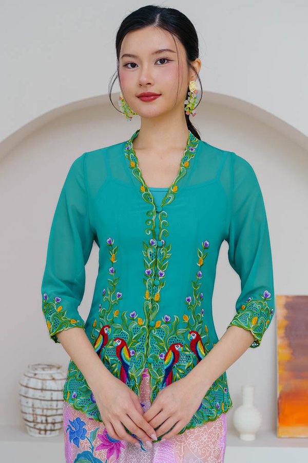 PARADIS AVIARY EMBROIDERY NYONYA KEBAYA (VIRIDIAN GREEN)