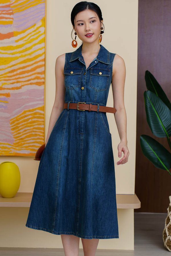 VESPERA DENIM SHIRT DRESS (MID BLUE)