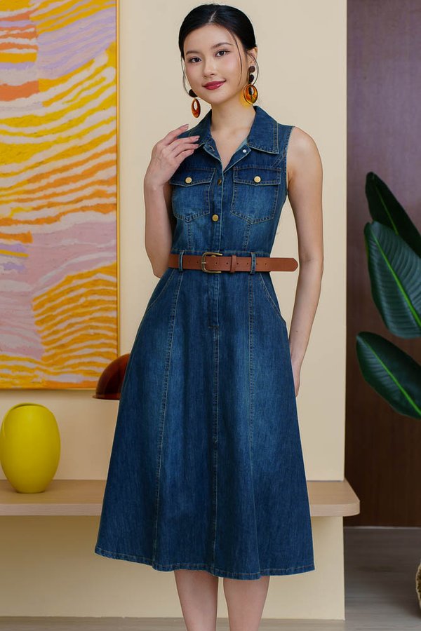 VESPERA DENIM SHIRT DRESS (MID BLUE)