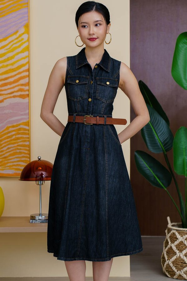 VESPERA DENIM SHIRT DRESS (DARK BLUE)