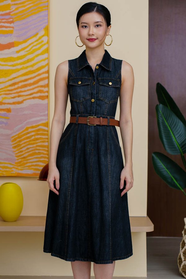 VESPERA DENIM SHIRT DRESS (DARK BLUE)