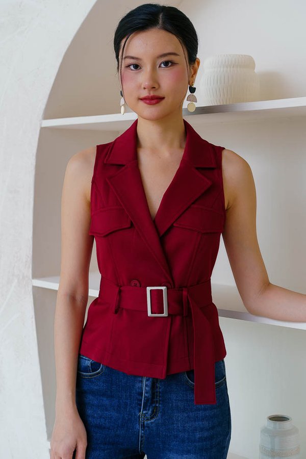 ALTHEA UTILITY VEST TOP (WINE RED)