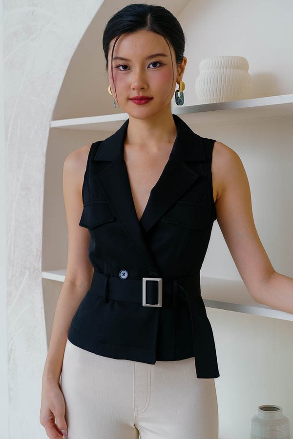 ALTHEA UTILITY VEST TOP (BLACK)
