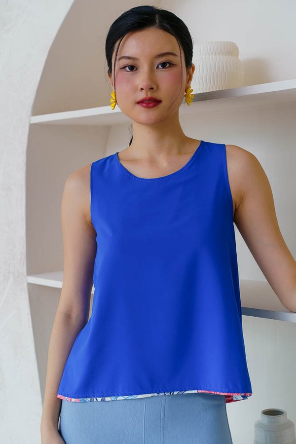 TILLIE BATIK REVERSIBLE TOP (WHITE COBALT)