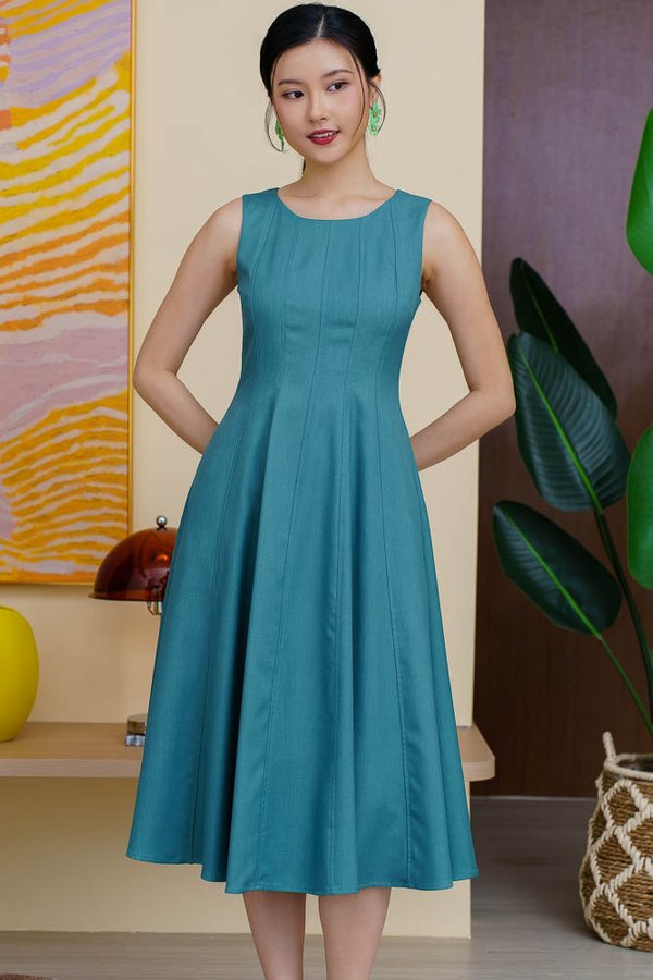 CONSTANZA PIPING FLARE DRESS (CERULEAN)