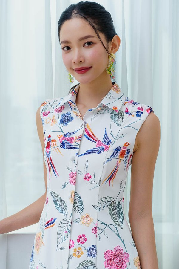 GLIDE OF THE SWALLOWS BATIK SHIRT DRESS (WHITE)