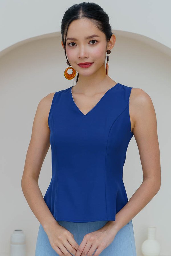 STROLL BY THE COUNTRYSIDE REVERSIBLE V NECK TOP (BLUE TOILE)