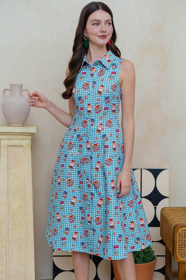 SUNDAY PANTRY GINGHAM SHIRT DRESS (CERULEAN)