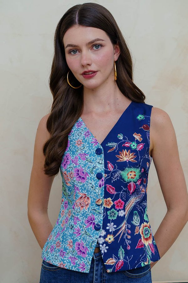 BIRDSONG TAPESTRY BATIK VEST TOP (FRENCH NAVY)
