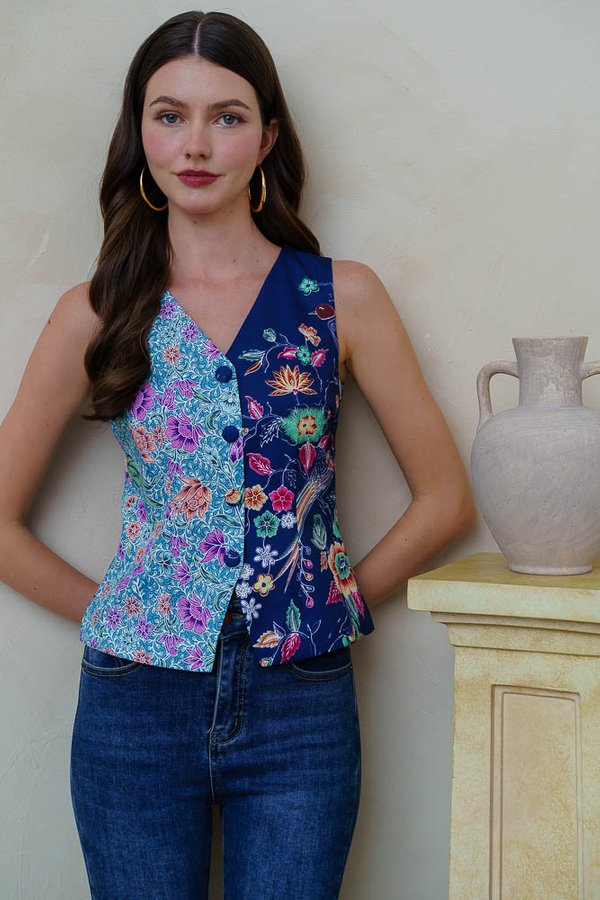 BIRDSONG TAPESTRY BATIK VEST TOP (FRENCH NAVY)