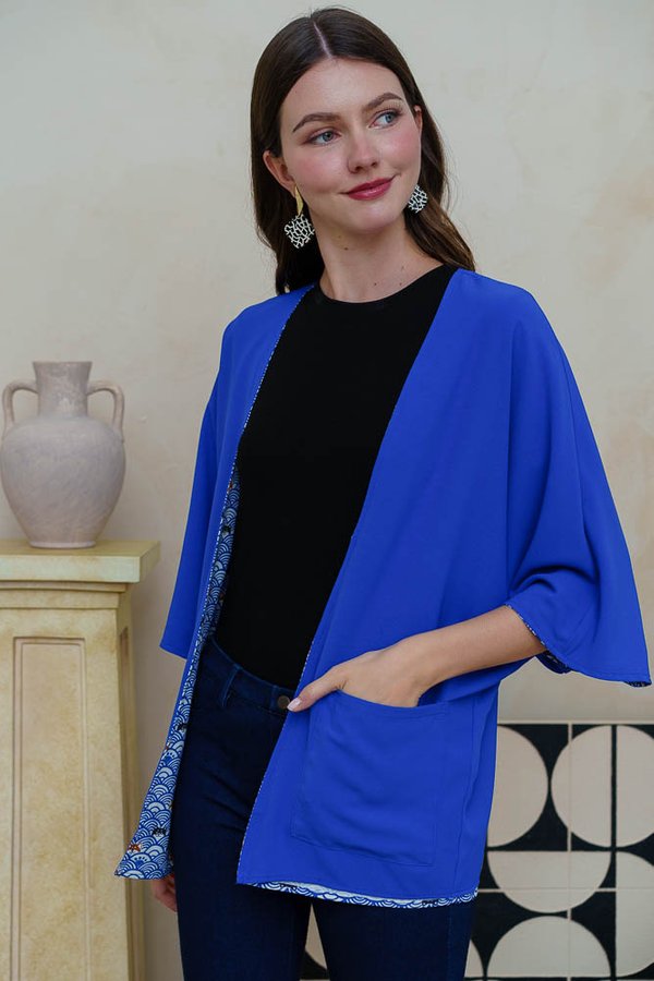 SEA OF SHIBA INU REVERSIBLE KIMONO JACKET (BLUE)