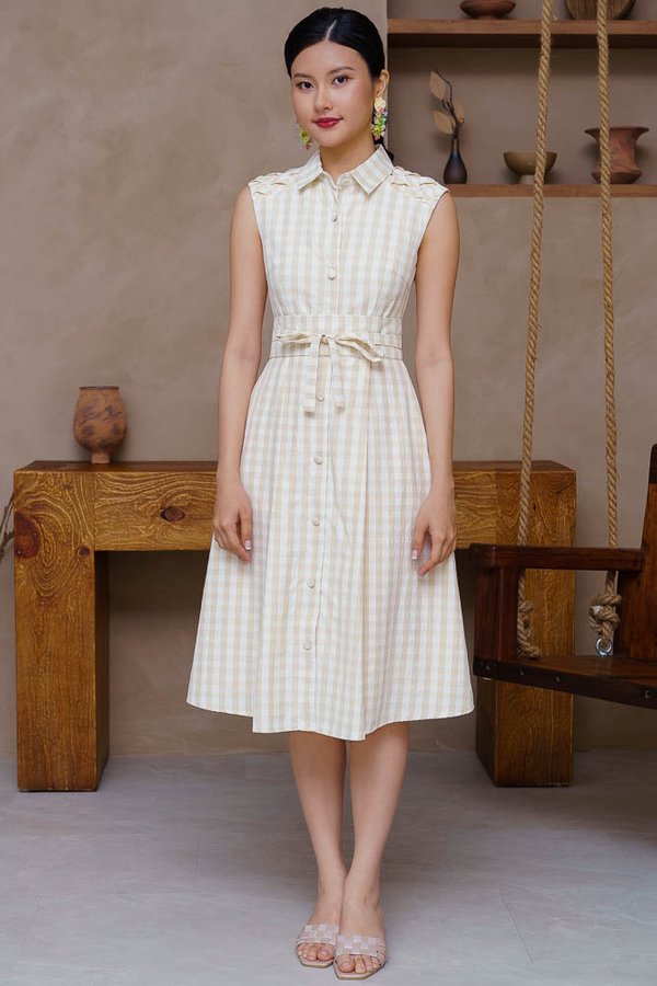 TALIA GINGHAM COTTON DRESS (MILK CREAM)