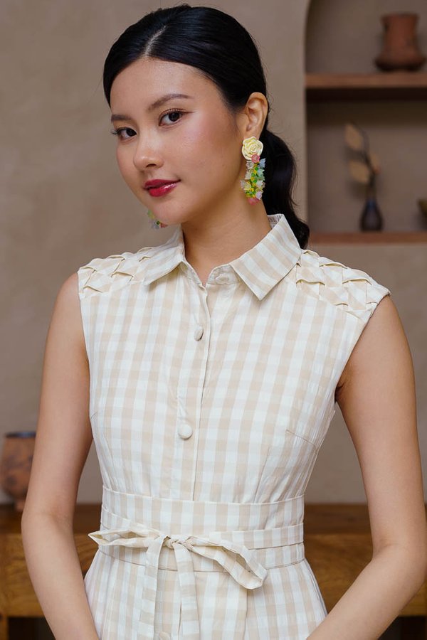 TALIA GINGHAM COTTON DRESS (MILK CREAM)