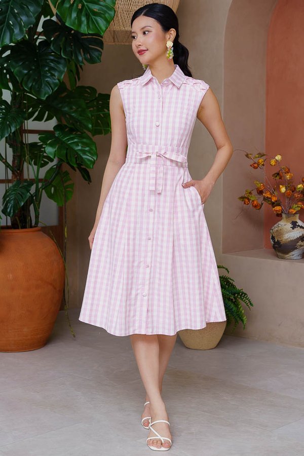TALIA GINGHAM COTTON DRESS (PASTEL PINK)