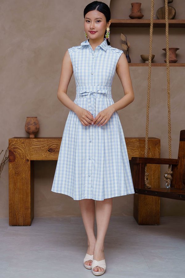 TALIA GINGHAM COTTON DRESS (SKY BLUE)