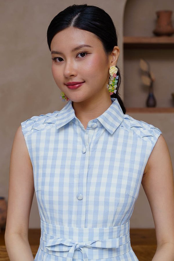 TALIA GINGHAM COTTON DRESS (SKY BLUE)