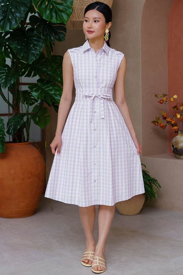 TALIA GINGHAM COTTON DRESS (PASTEL LILAC)