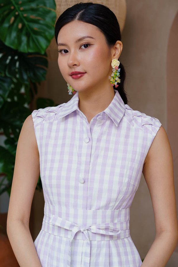 TALIA GINGHAM COTTON DRESS (PASTEL LILAC)