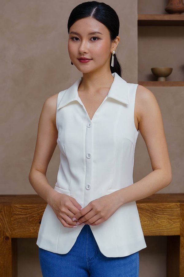 CHERITH COLLARED VEST TOP (WHITE)