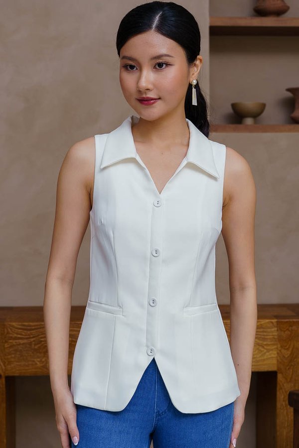 CHERITH COLLARED VEST TOP (WHITE)