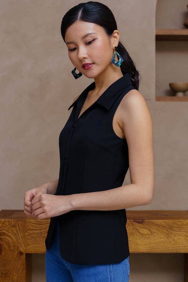 CHERITH COLLARED VEST TOP (BLACK)