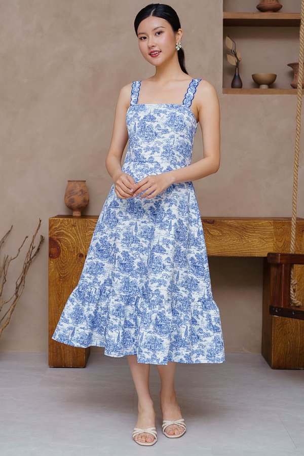 EUDORA TOILE DU JOUY FLOUNCE DRESS (BLUE)