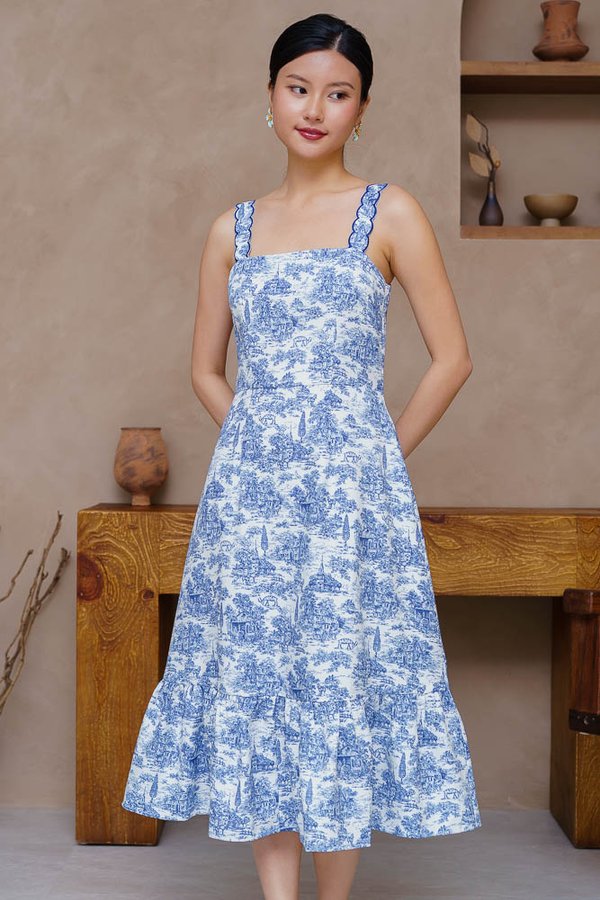 EUDORA TOILE DU JOUY FLOUNCE DRESS (BLUE)