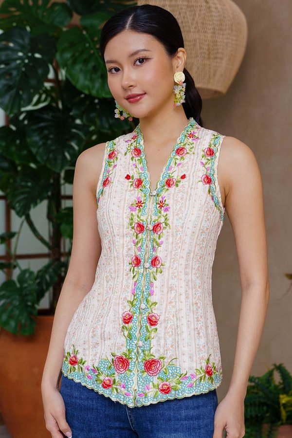 NINGNING COTTON EMBROIDERY NYONYA KEBAYA (LIGHT PINK)