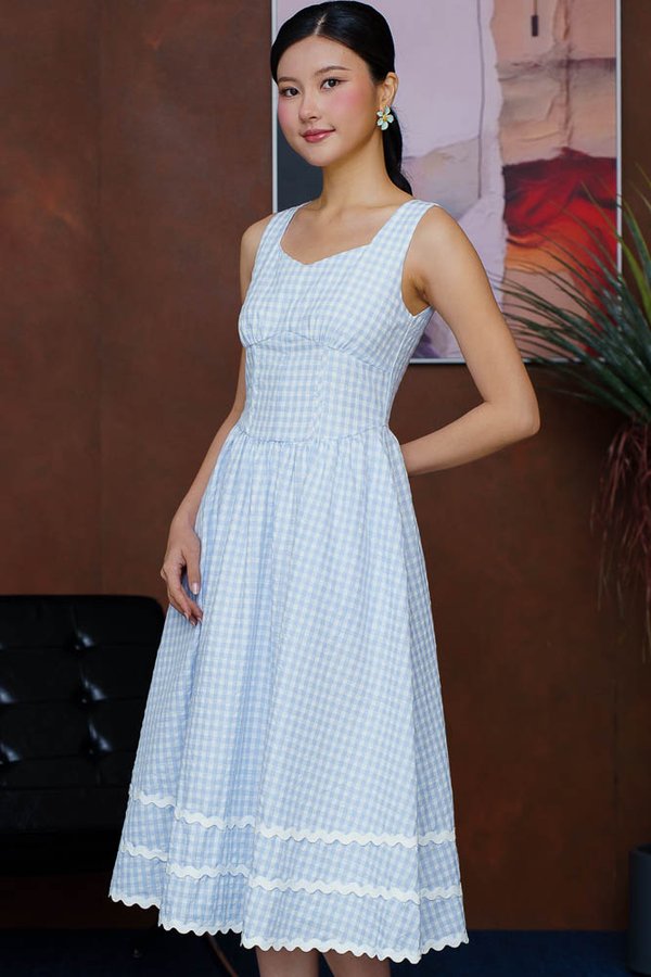 MIN-JI GINGHAM EMPIRE DRESS (BABY BLUE)