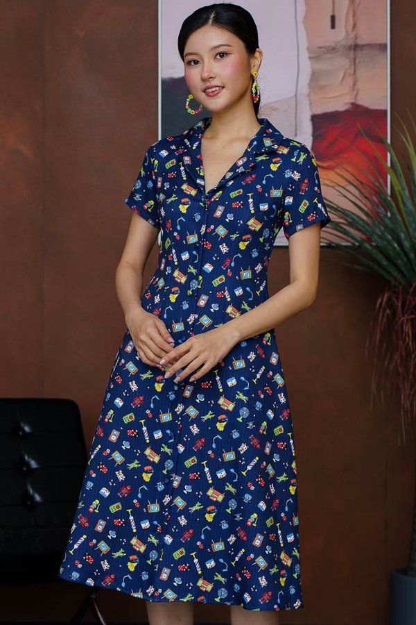 RETRO KEEPSAKE SHIRT DRESS (NAVY)