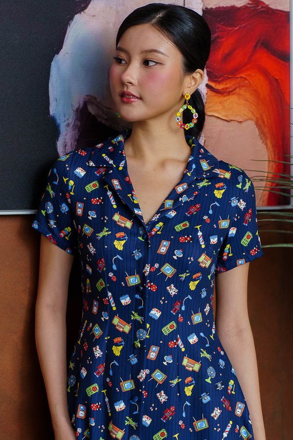 RETRO KEEPSAKE SHIRT DRESS (NAVY)