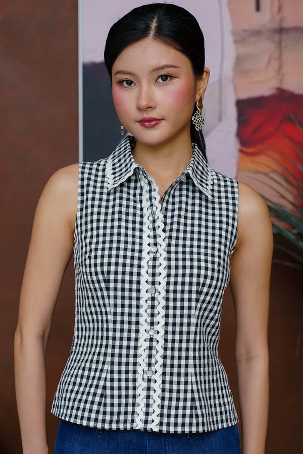 DESTINY GINGHAM RICK RACK SHIRT (MONOCHROME)