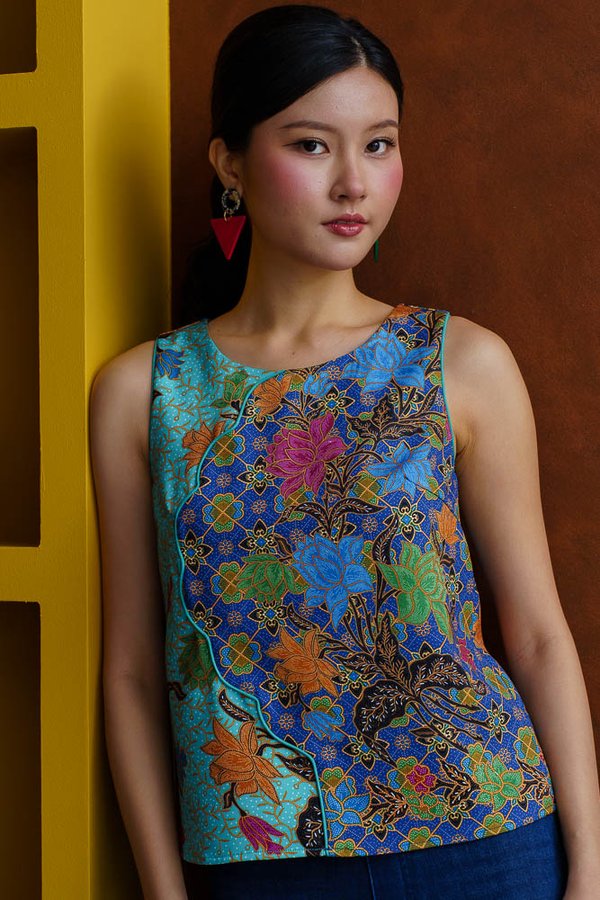 HUA DULU BATIK PANELLED TOP (AQUA BLUE)