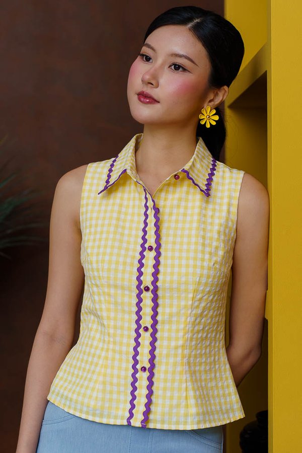 DESTINY GINGHAM RICK RACK SHIRT (SUNSHINE YELLOW)