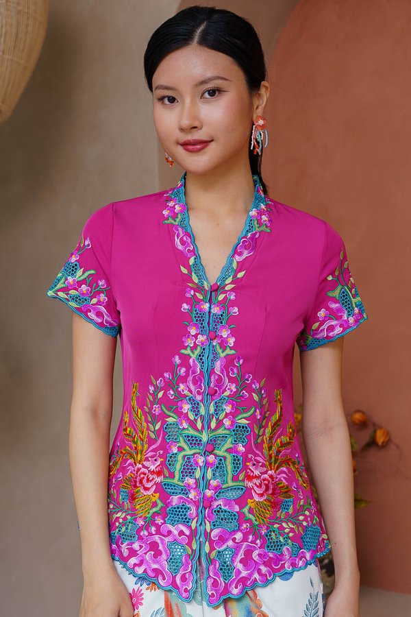 FLAMING PHOENIX EMBROIDERY NYONYA KEBAYA (FUCHSIA ROSE)