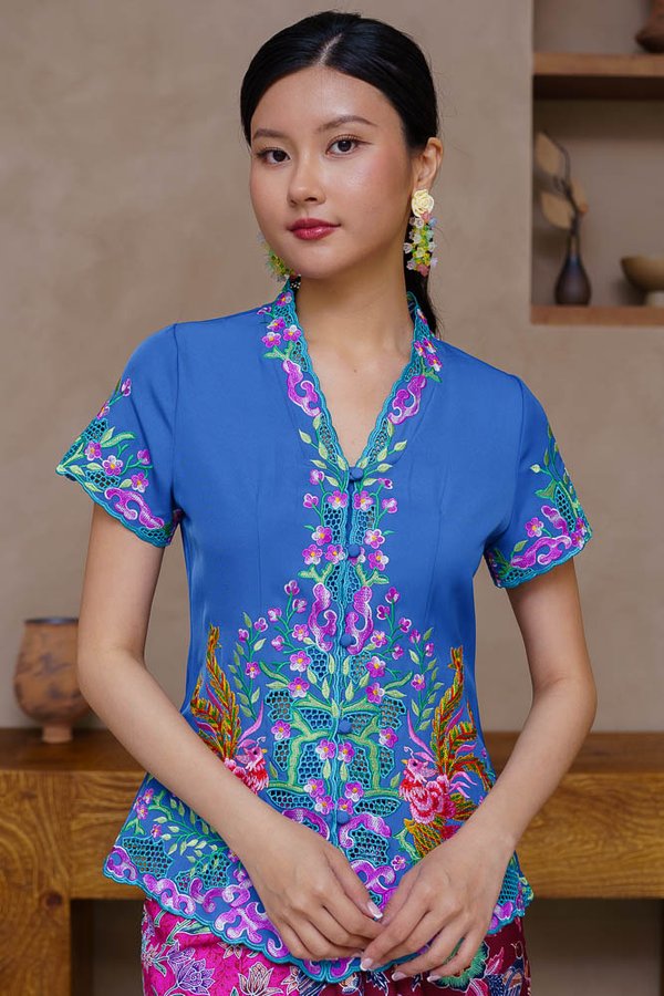 FLAMING PHOENIX EMBROIDERY NYONYA KEBAYA (CERULEAN BLUE)